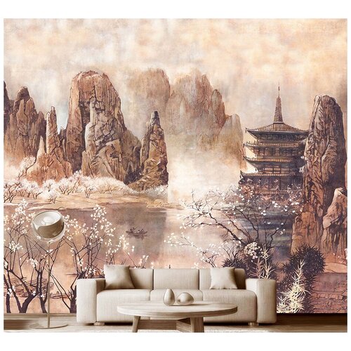 Фотообои на стену флизелиновые Модный Дом Китайский храм у озера 350x300 см (ШxВ), фотообои фрески храм у озера m935