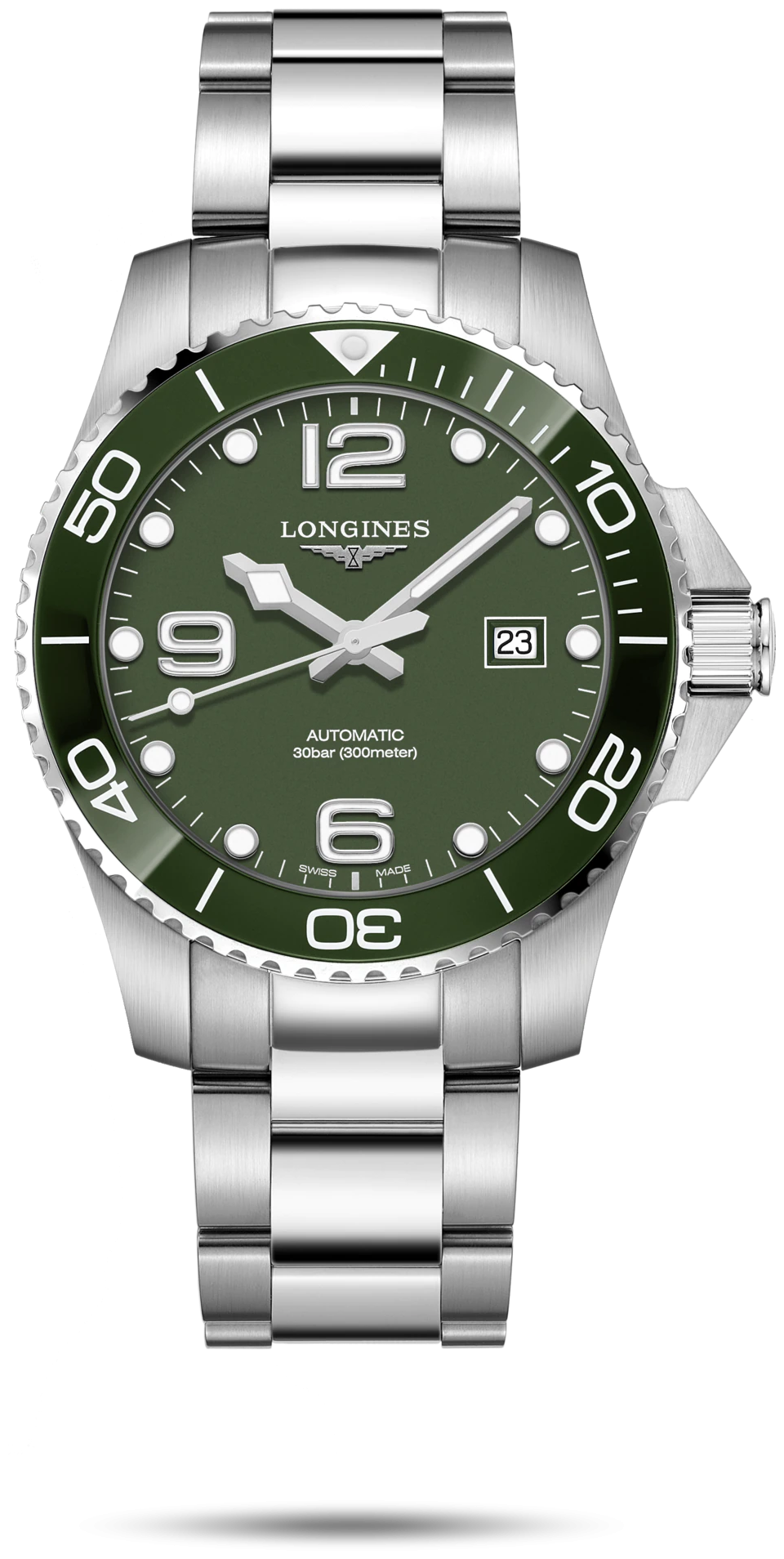 Швейцарские механические часы с автопозаводом Longines HydroConquest Auto L3.782.4.06.6 на стальном браслете, с водозащитой 30 бар и международной гарантией от производителя