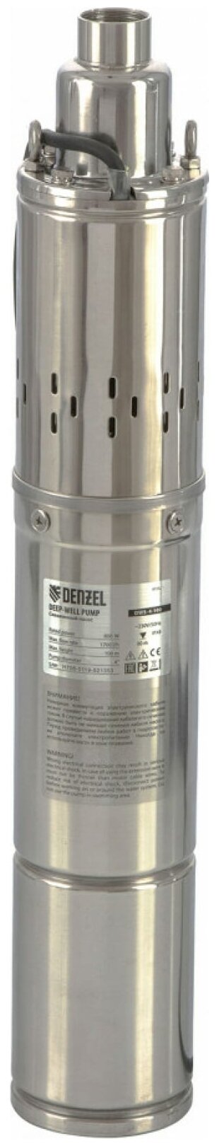 Скважинный насос DWS-4-100, винтовой, диаметр 4", 800 Вт, 1700 л/ч, напор 100 м Denzel Denzel