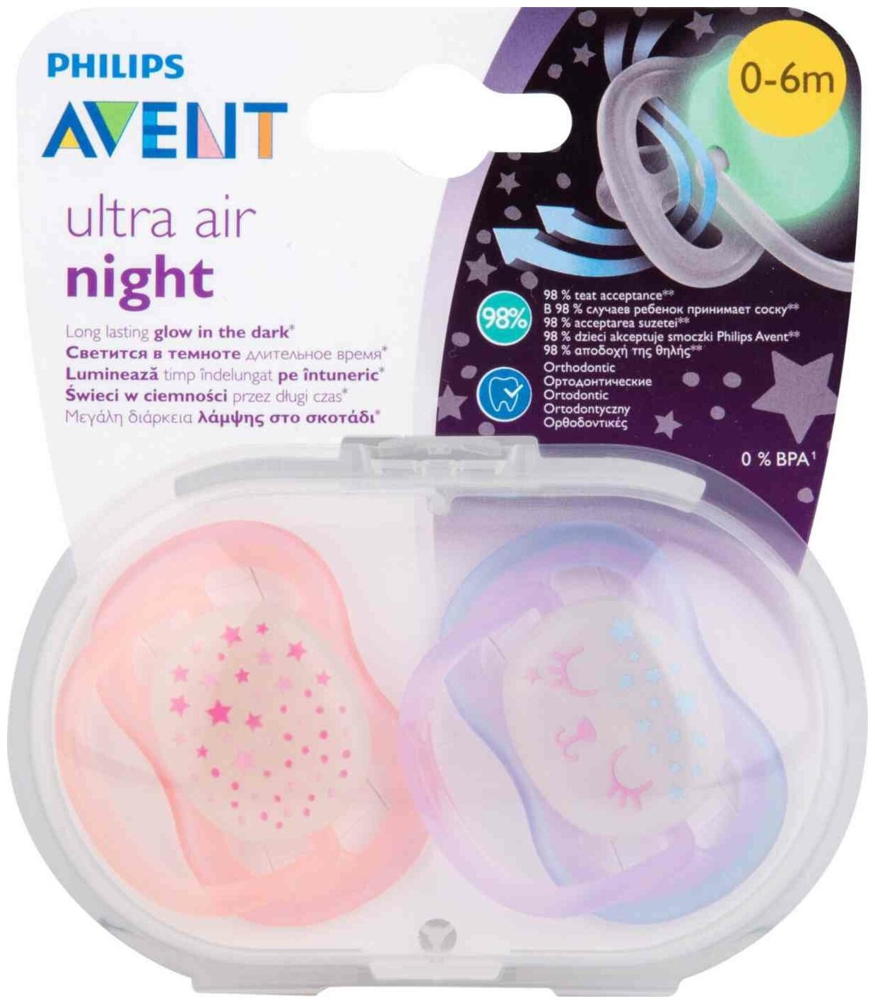 Пустышка для девочки Philips Avent Air Ночная, 0-6 месяцев, 2 шт. (SCF376/12) - фото №11