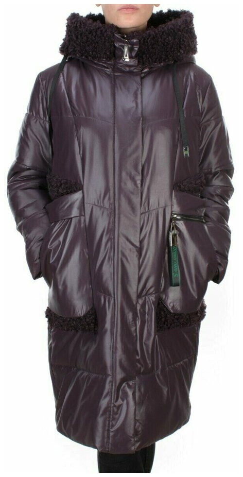 куртка  зимняя, удлиненная, силуэт прямой, стеганая, размер 48, фиолетовый