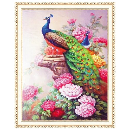 Алмазная мозаика на подрамнике Павлины