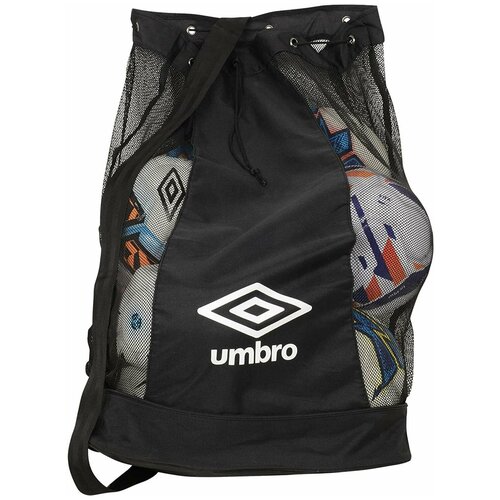 Сумка-мешок Umbro Ball Sack для хранения и транспортировки мячей. Сетка Umbro с плечевым ремнем для 10 мячей, черный, 105 литров, 40 х 40 х 85 см