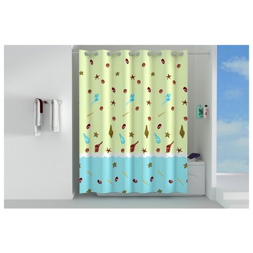 Занавеска для ванной OFELIS Морские мотивы 200х180 см полиэстер желто-голубой 4062₽