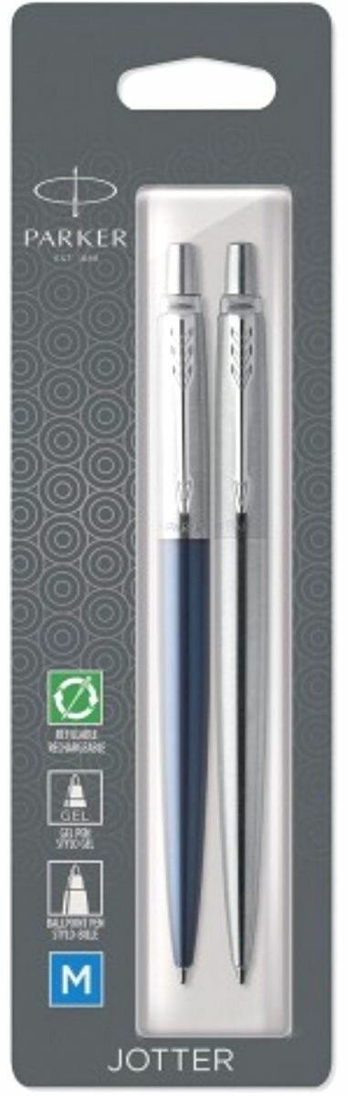 Набор Parker Jotter Duo: шариковая ручка Royal Blue CT и гелевая ручка Stainless Steel CT, 2033156