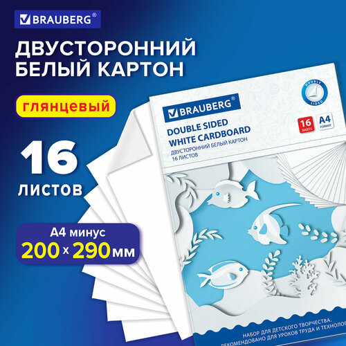 Картон белый А4 мелованный EXTRA белый оборот 16 листов в папке BRAUBERG 200290 мм 113561 Квант продажи 2 ед 943₽