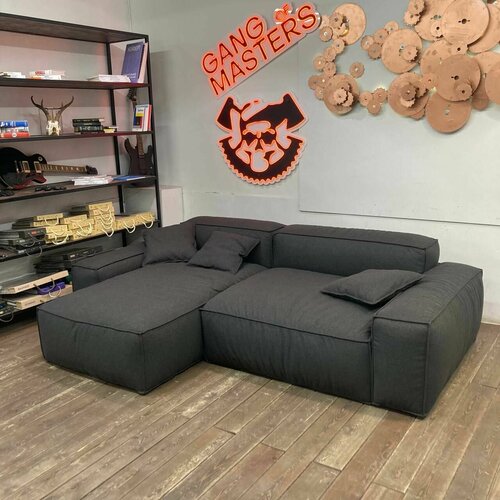 Диван модульный Онда для дома, для гостиной, графитовая рогожка, Банда Мастеров, Россия, глубина оттоманки 160см