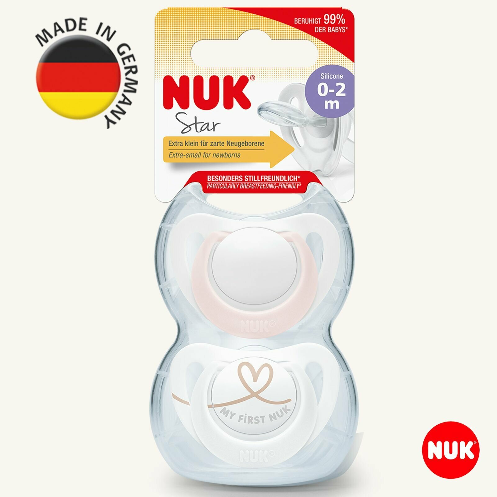 NUK STAR Соска пустышка ортодонтическая силиконовая разм. 0 (для новорожденных и недоношенных), 2 шт.
