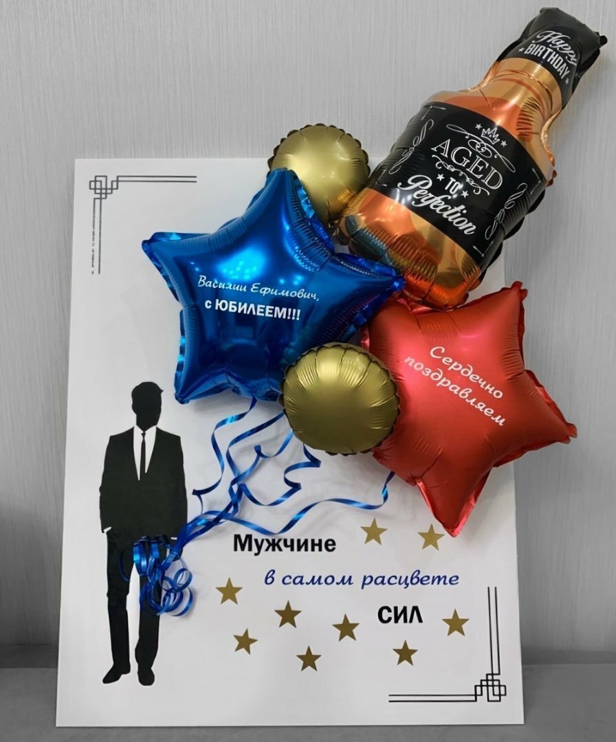 Большая открытка с шариками "Мужчине в расцвете сил"