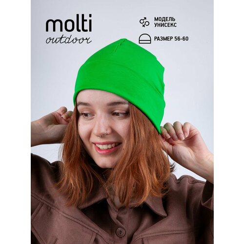 фото Шапка бини molti для мужчин и женщин, размер 56-60, зеленый