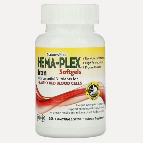 Изображение товара БАД Nature's Plus "Hema-Plex", железо для иммунитета, для сердечно-сосудистой системы, 60 шт