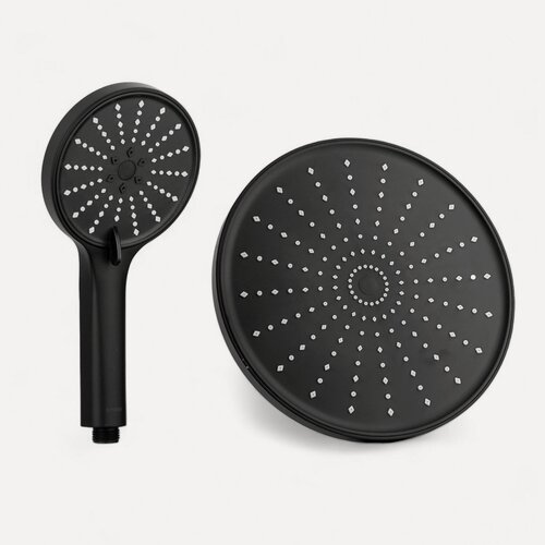 Изображение товара Набор: лейка тропический душ круг диаметр 25 см, лейка душевая трехрежимная круглая 12 см, черный матовый