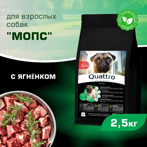 Корм сухой для взрослых собак породы Мопс, с ягненком, 2,5 кг, QUATTRO