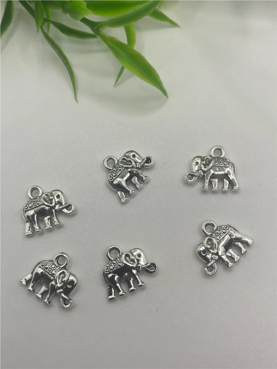 Подвески "Слон", бижутерный сплав, серебристые, длина 1,3 см, ширина 1,2 см, набор 6шт — фото 1