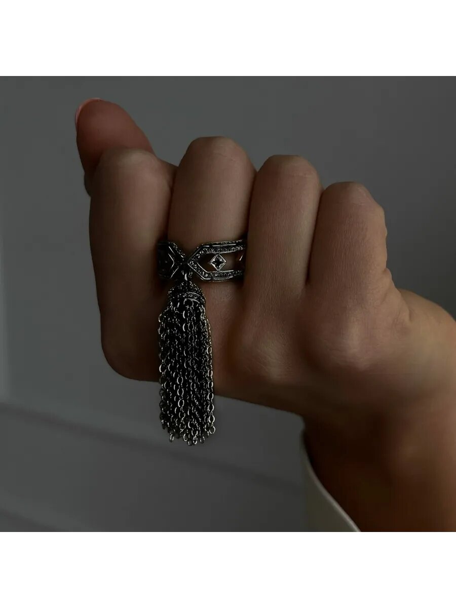 Кольцо, фианит, кристалл, циркон, безразмерное, черный