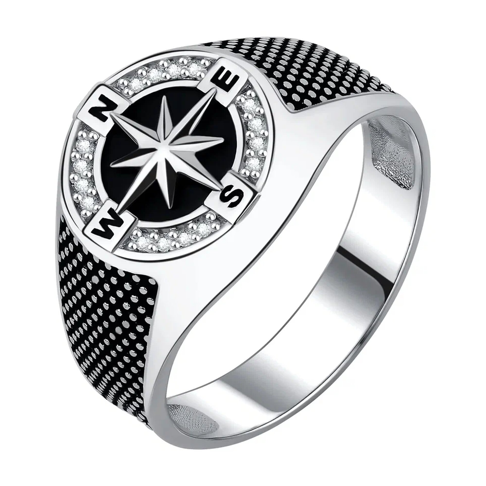 Печатка Diamant online, серебро, 925 проба, родирование, фианит, размер 19, прозрачный