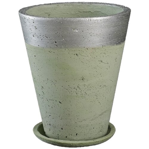 Горшок Студия-Декор с поддоном Конус высокий, 2.2л, 16.5x19.5 см, серебро-зеленый