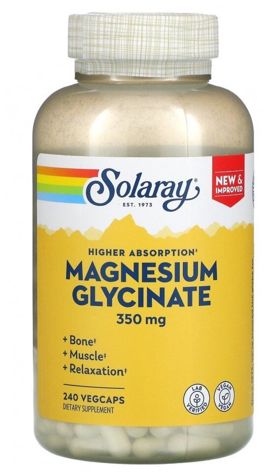 Капсулы Solaray Higher Absorption Magnesium Glycinate, 360 г, 350 мг, 240 шт.