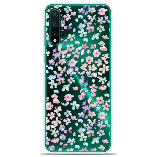 Силиконовый чехол на Huawei nova 5 Pro Розовые цветы / для Хуавей Нова 5 Про
