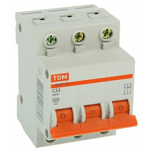 Выключатель автоматический TDM ВА47-63, 3п, 32 А, 4.5 кА автоматический выключатель ва47 63 2р 20а 4 5ка х ка с tdm