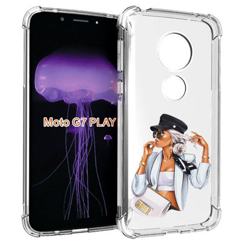 Чехол MyPads девушка-в-белом-с-модной-сумочкой женский для Motorola Moto G7 Play задняя-панель-накладка-бампер