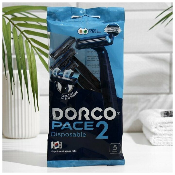 Станок для бритья одноразовый Dorco Pace2, 2 лезвия, увлажняющая полоска, 5 шт. 9231454