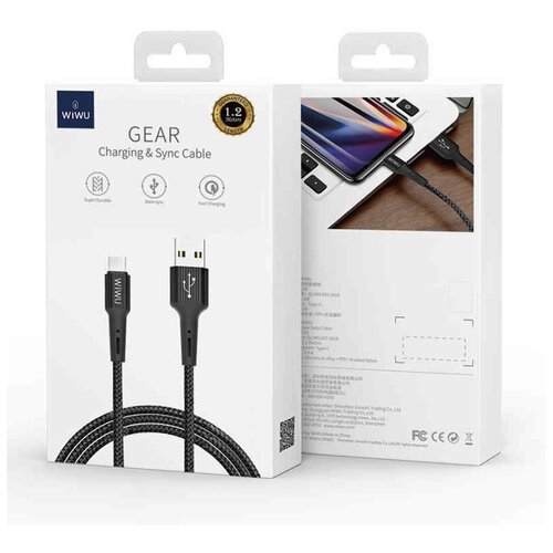 Кабель для зарядки и передачи данных Wiwu GEAR Charging Cable G20 TYPE-C 2.4 A 1,2 м Black кабель для зарядки и передачи данных wiwu usb to type c ed 101 2 м black