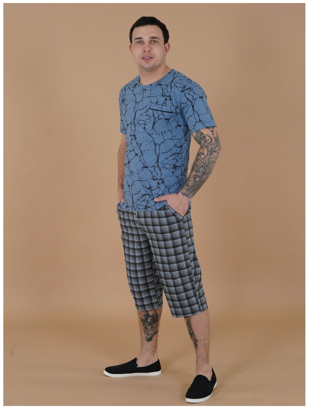 Костюм домашний мужской "Клим", футболка, бриджи, р-р 56 - фотография № 2