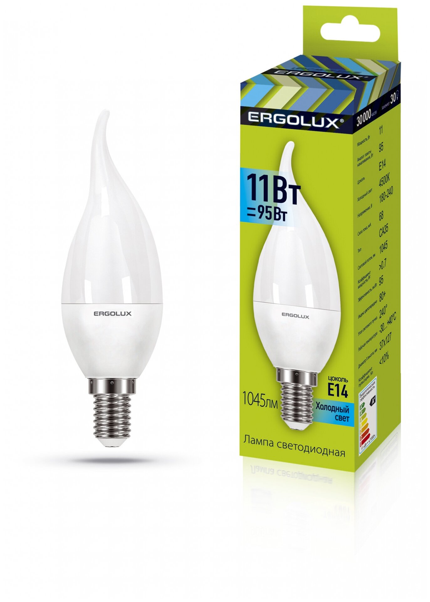 Лампочка Ergolux E14 11W 220V 6500K 1056Lm LED-CA35-11W-E14-6K 14234 - фотография № 1
