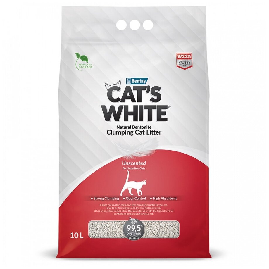 Наполнитель для кошачьего туалета Cat's White Natural без ароматизатора, комкующийся 10 л