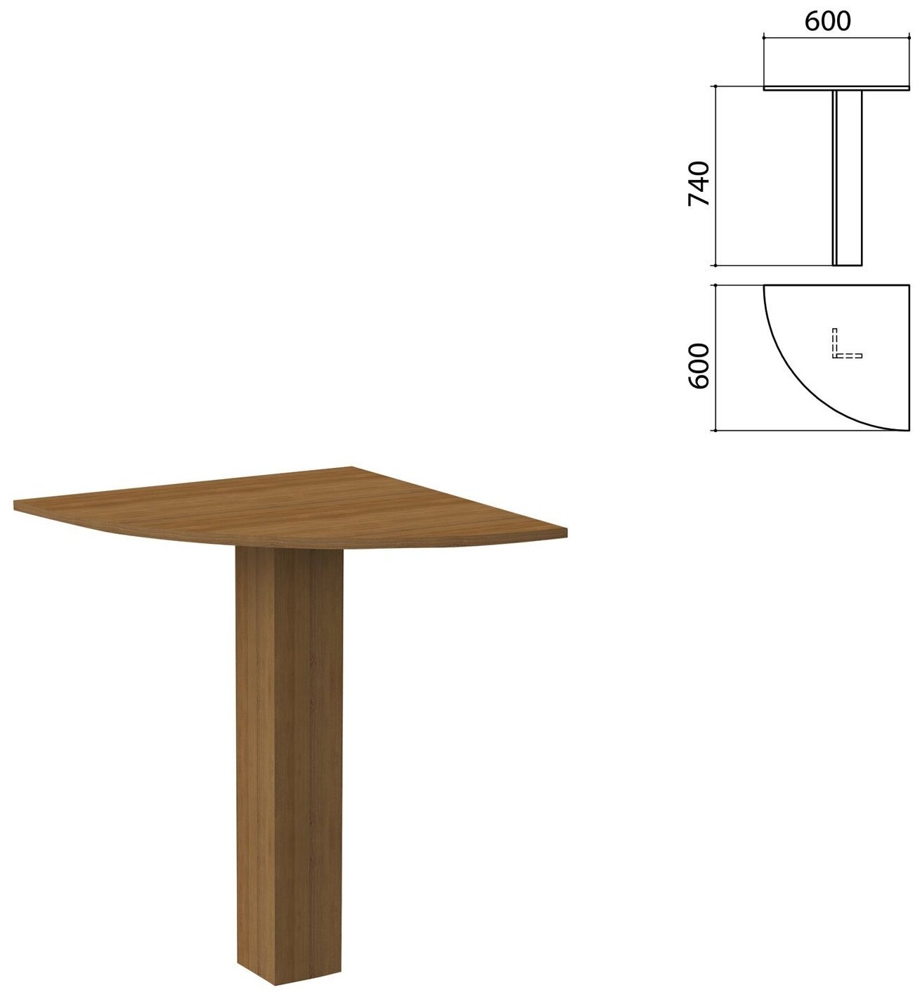 Стол приставной угловой Бюджет, 600х600х740 мм, орех французский, 402664-190