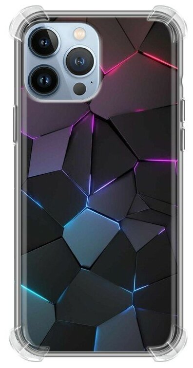Дизайнерский силиконовый с усиленными углами чехол для Айфон 13 Про Макс / Iphone 13 Pro Max Геометрия неона
