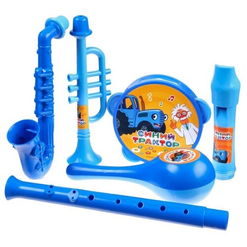 Музыкальные инструменты в наборе, 5 предметов, синий трактор музыкальные инструменты janod набор белых музыкальных инструментов металлофон флейта бубен кастаньеты
