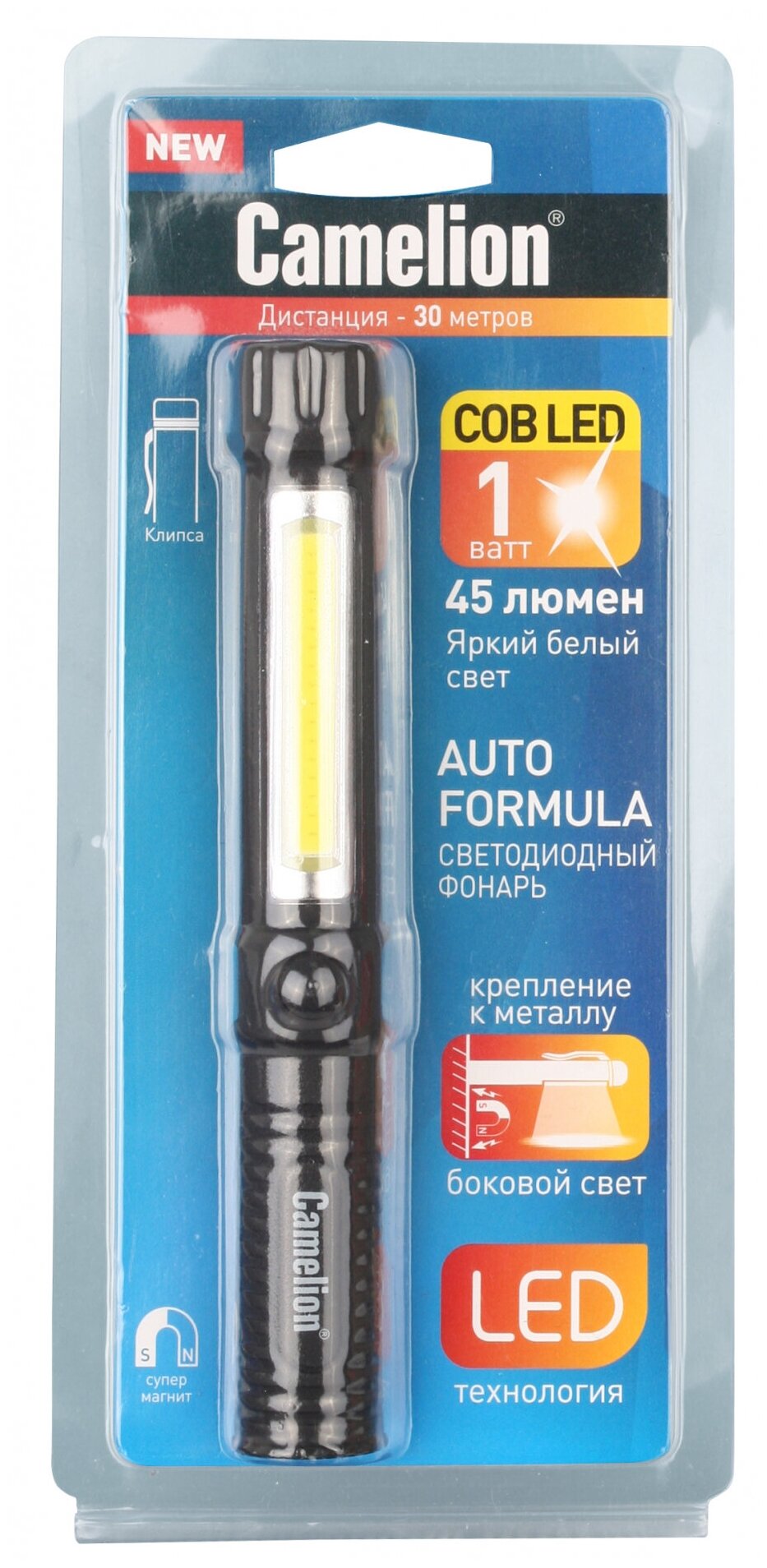 Сamelion (фонарь-ручка, COB LED+1W LED, 3XR03, пластик, магнит, клипса, блистер), CAMELION LED51521 (2 шт.) - фото №3