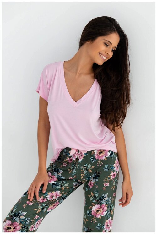 Пижама Sensis, футболка, брюки, короткий рукав, пояс на резинке, размер XL, розовый