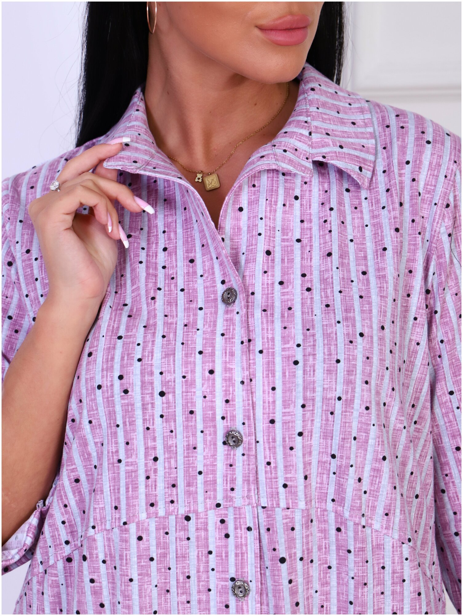 Халат-рубашка DIANIDA М-783 размер 48-62 (52, Розовый) - фотография № 4