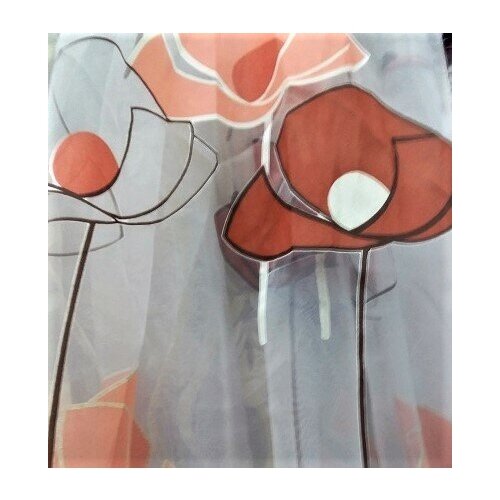 Тюль Chetintex отрез, органза цветная терракотовые маки 500*300см. 1шт.