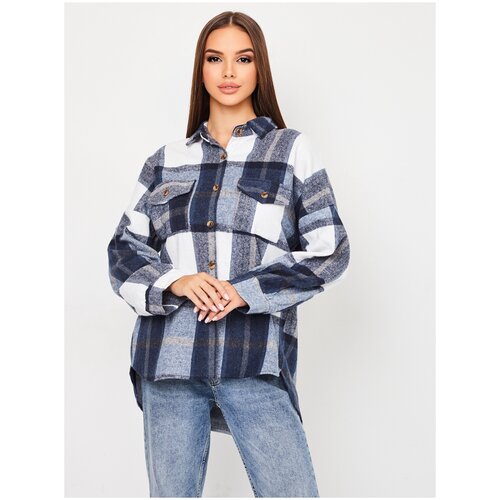 фото Рубашка в клетку женская, оверсайз, теплая, повседневная. рубашка bloom! подходит на размеры от 42 до 52.