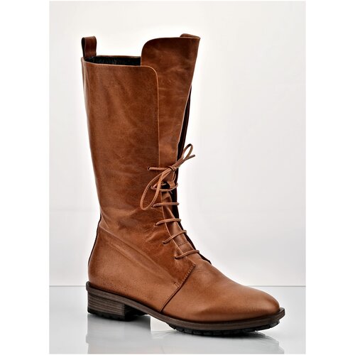 фото Сапоги женские annette gortz, модель lucky, демисезонные, кожаные, на шнурках, цвет рыжий, размер 40