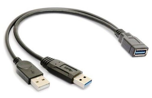 Удлинитель USB3.0 KS-is KS-447 Am-Af+Am2.0 доп питание Y - кабель 0.3 метра, чёрный