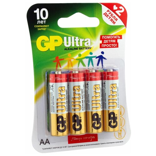 Батарейка GP Ultra Alkaline 15AUGLNEW-2CR4 LR6 AA, 4 шт