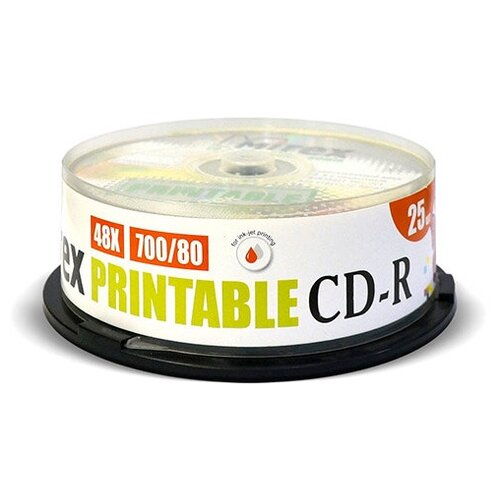 Диск CD-R Mirex 700 Mb, 48х, Cake Box (25), Ink Printable (25/300) mirex диск cd r 700 mb 48х cake box 10 ink printable 10 300 201458