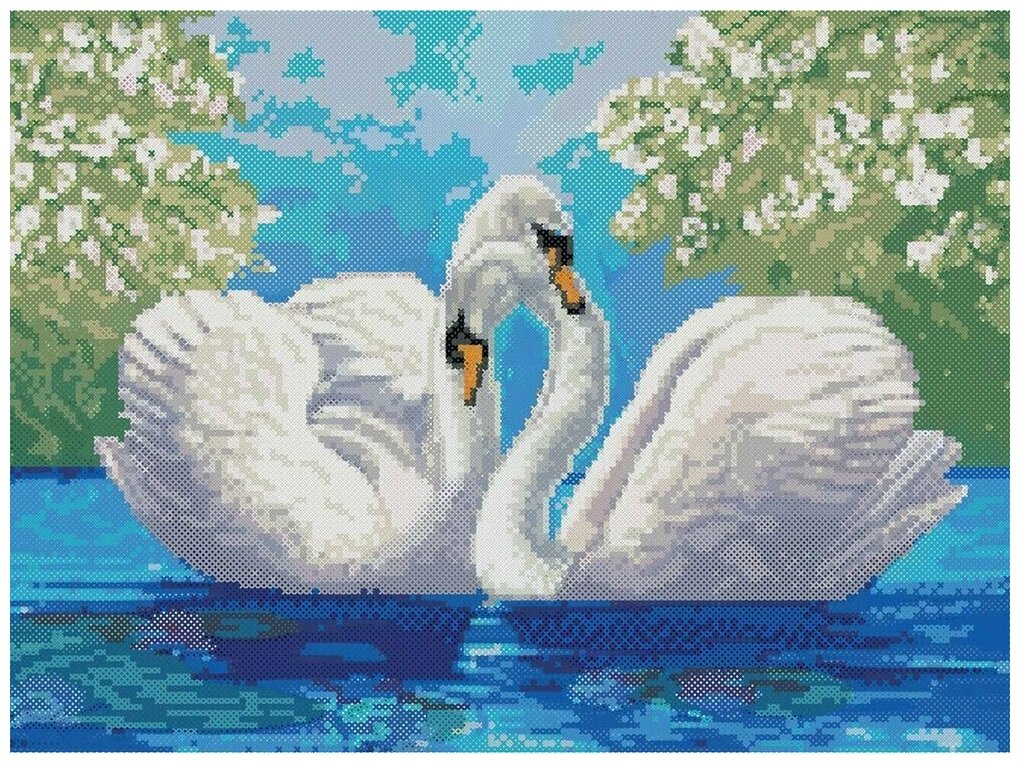 Рисунок на ткани "Два лебедя" Каролинка 23,5x31 см, Птицы