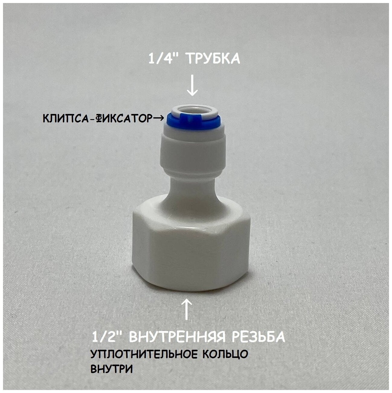 Фитинг прямой переход для фильтра (1/2" внутренняя резьба - 1/4" трубка) из пищевого пластика UFAFILTER - фотография № 1