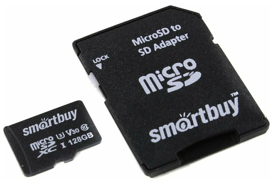 Карта памяти 128Gb MicroSD SmartBuy + SD адаптер (SB128GBSDCL10U3-01)