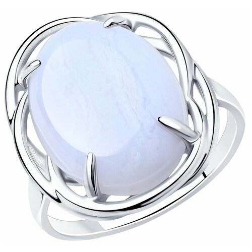 Кольцо Diamant, серебро, 925 проба, родирование, агат, размер 18.5 дизайнерское женское серебристое кольцо с белым агатом жеодой