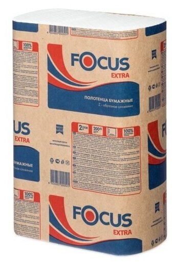 FOCUS полотенца для рук Extra Z-сложение, 24*20см. 200 листов, 2 слоя, белый. 12 шт. в упаковке