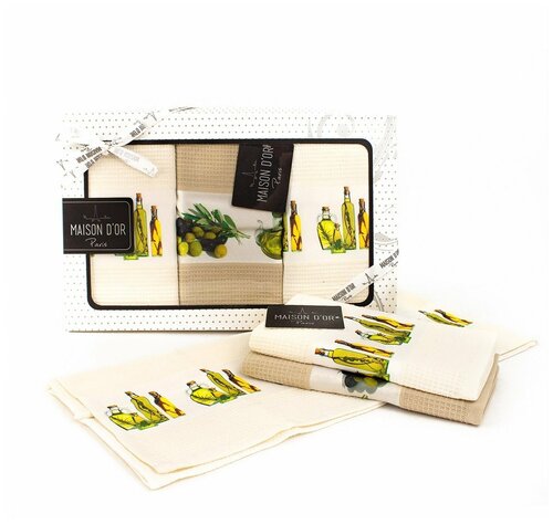 Комплект вафельных полотенец (45x70 3шт) Olive V2 Maison dor (кремовый-бежевый), Комплект полотенец (3 шт)