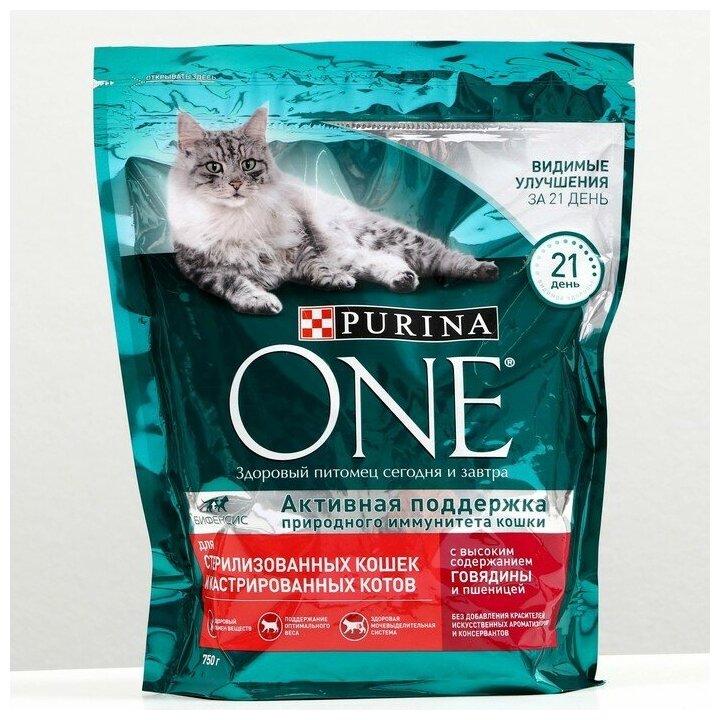 Сухой корм PURINA ONE для стерилизованных кошек, говядина/пшеница, 750 г - фотография № 13