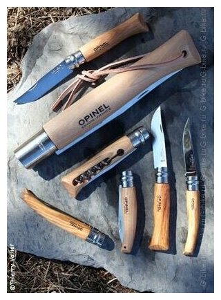 Нож Opinel №13, рукоять из бука, кожаный темляк - фото №6